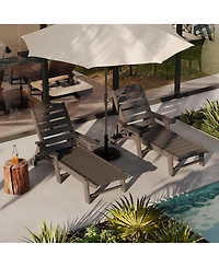 Homfan Hdpe 5-Position Outdoor Chaise Lounge Chair with Cup Holder and Wheels Set of 2, Resin Pool Lounger for Patio, Garden