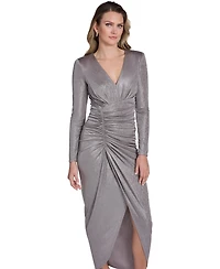 Jessica Howard Women's V-Neck Front Slit Ruched Ball Gown