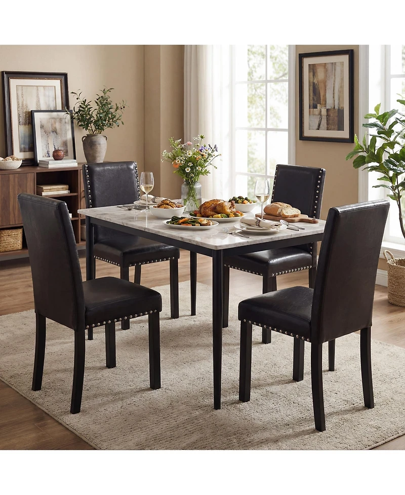 Gouun Faux Leather Upholstered Parsons Dining Chairs Set of 4 with Nailhead Trim