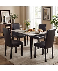 Gouun Faux Leather Upholstered Parsons Dining Chairs Set of 4 with Nailhead Trim
