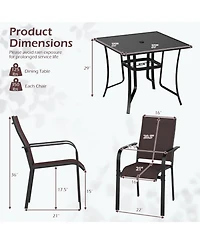 Gouun 5-Piece Stackable Mesh Patio Dining Set with 37 in Square Table and Umbrella Hole