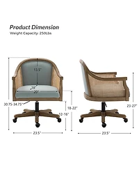 Hulala Home Ackeron Farmhouse Rattan Upholstered Office Task Chair with Solid Wood Arms