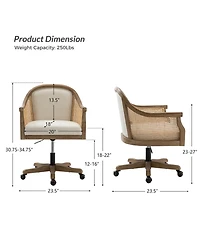 Hulala Home Ackeron Farmhouse Rattan Upholstered Office Task Chair with Solid Wood Arms