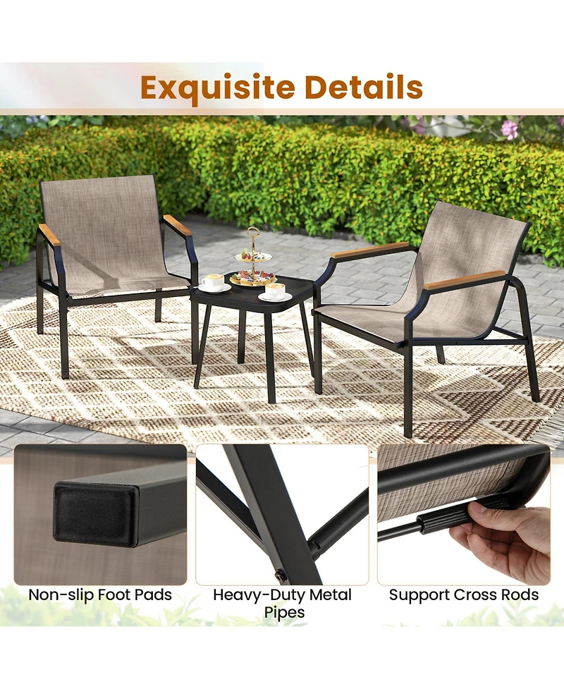 Sugift 3 Piece Outdoor Chair Set with Breathable Fabric Seat and Armrest