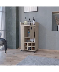 Flynama Light 1-Door Bar Cart with Wine Rack and Casters, Rolling Home Bar Storage Cart