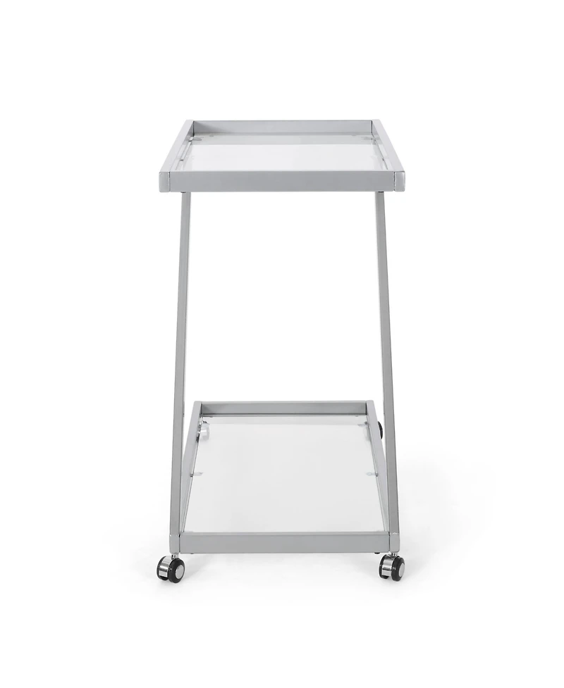 Flynama Modern Iron and Tempered Glass Bar Cart with Z-Frame, Locking Rolling Casters