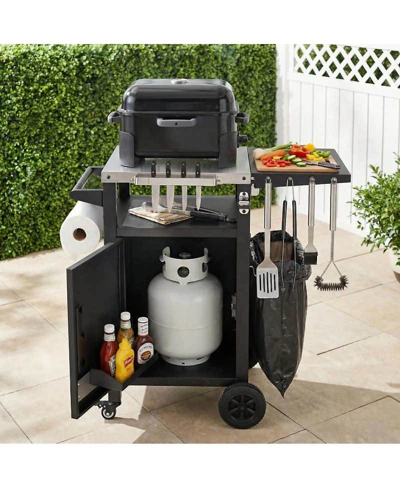 Flynama" Outdoor Grill Cart with Drop Leaf, Stainless Steel Top and Waterproof Cover