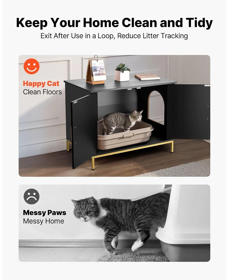 Gouun Hidden Cat Litter Box Cabinet with Metal Legs, 27.6-Inch Enclosed Cat Washroom End Table