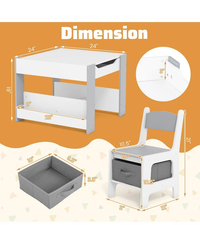 Gouun 4 in 1 Kids Toddler Activity Table and Chairs Set with Reversible Tabletop