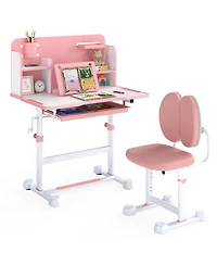 Gouun Kids Height-Adjustable Study Desk and Chair with Tilt Desktop and Pen Holder
