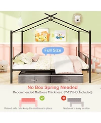 Gouun Full Size Metal House Bed Frame with 2 Fabric Storage Drawers for Kids