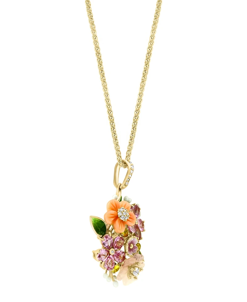 Lali Jewels Pink Mother of Pearl (7/10 ct. t.w.), Multi Gemstone (3-1/12 ct. t.w.) and Diamond (1/14 ct. t.w.) Pendant Necklace in 14k Yellow Gold