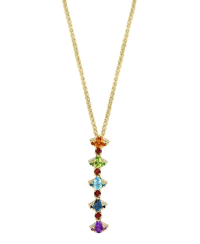 Lali Jewels Multi Gemstone (2.99 ct. t.w.) and Diamond (1/8 ct. t.w.) Pendant Necklace in 14k Yellow Gold