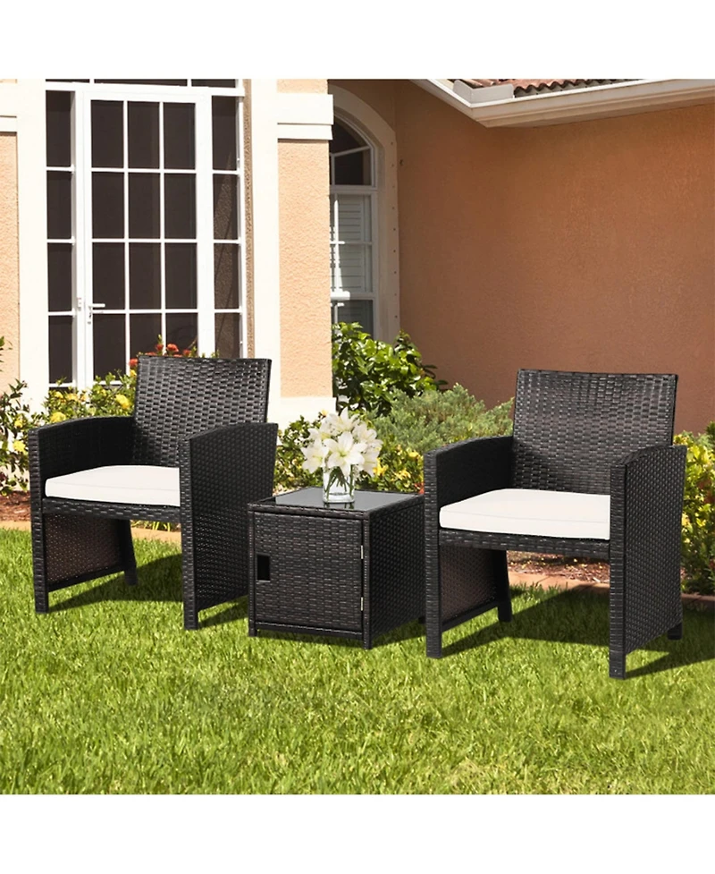Clihome 3 Pieces Patio Wicker Furniture Set with Storage Table and Cover