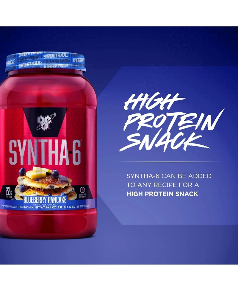 Bsn Syntha-6 Premium Protein Powder, Whey Protein, Micellar Casein, Milk Protein Isolate Blend, 5g Fat, Blueberry Pancake, 28 Servings