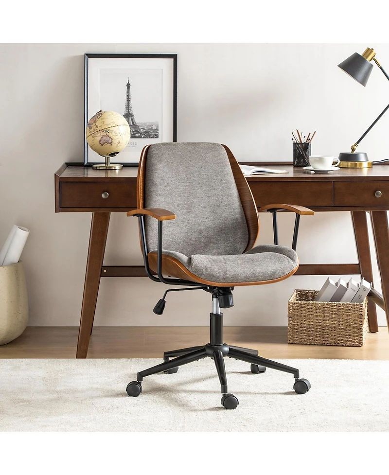 Hulala Home Oswina 37.75"H Modern Tilting Upholstered Solid Wood Office Chair with Bent