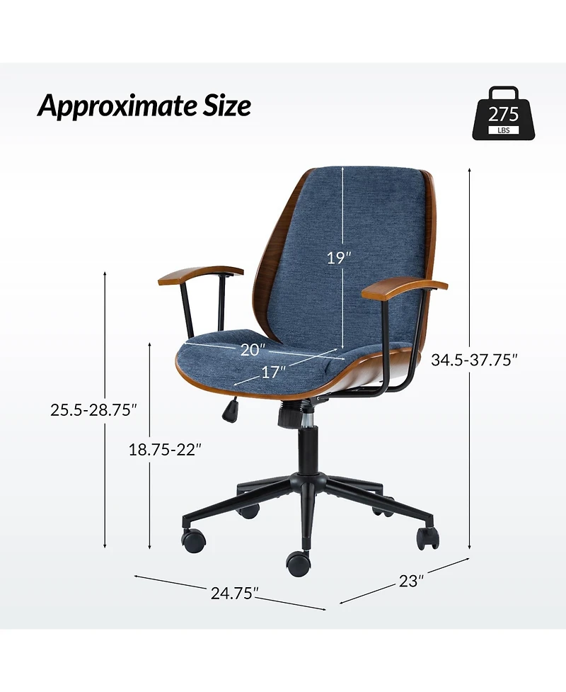 Hulala Home Oswina 37.75"H Modern Tilting Upholstered Solid Wood Office Chair with Bent