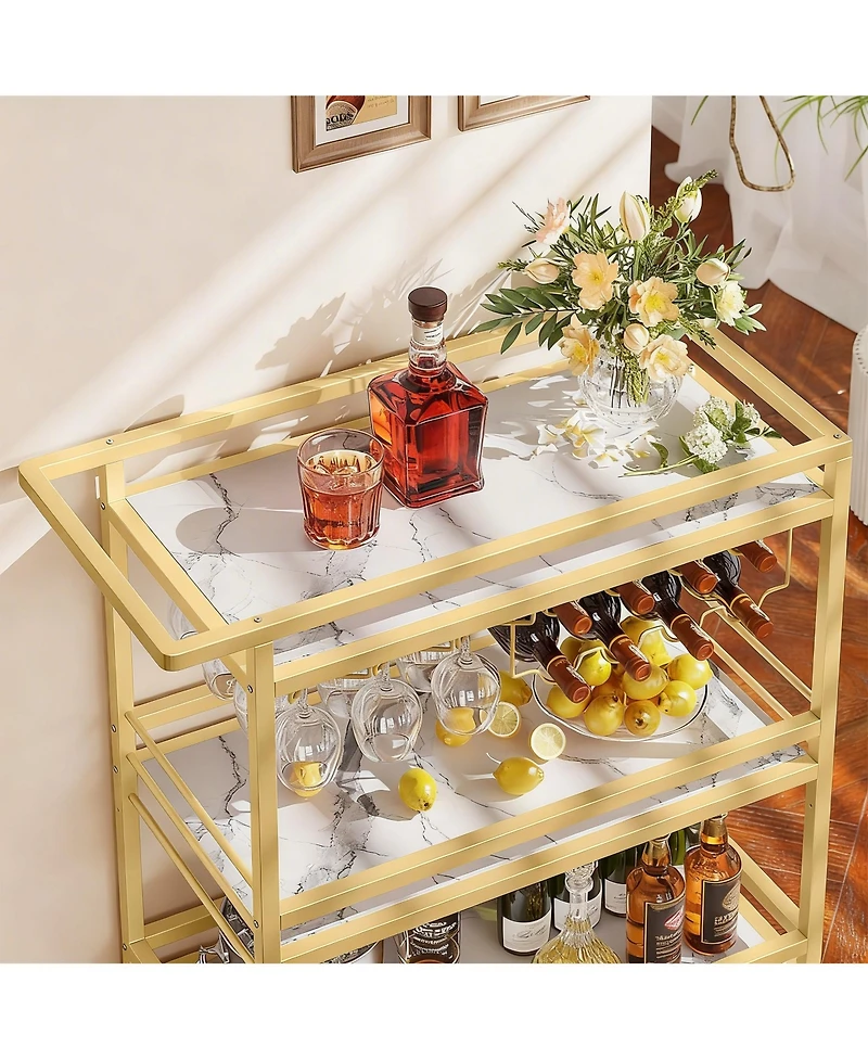 Yigii Bar Cart with Wine Rack & Glass Holder with Removable Tray - Swivel Casters