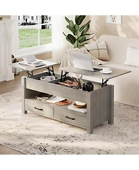 gaomon 47.2'' Lift-Top Coffee Table with Storage, Wooden Lift Tabletop, 2 Drawers & Hidden Compartment
