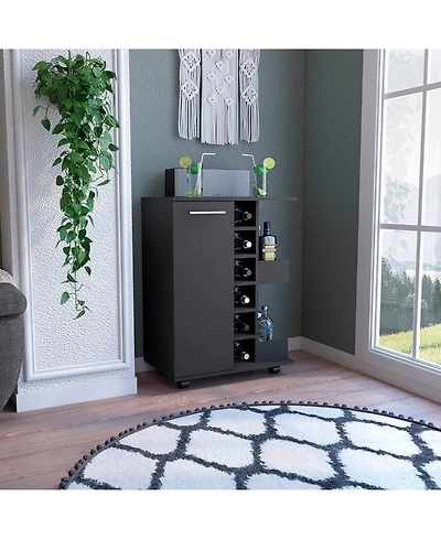 Flynama Bar Cart with 2 External Shelves, 6 Wine Racks and 1 Cabinet