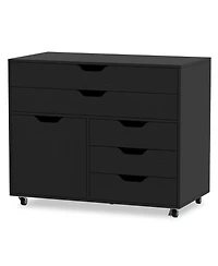 Gouun 5-Drawer Mobile Storage Chest with Cabinet Door, 30.5 in L x 16 in W x 25 in H