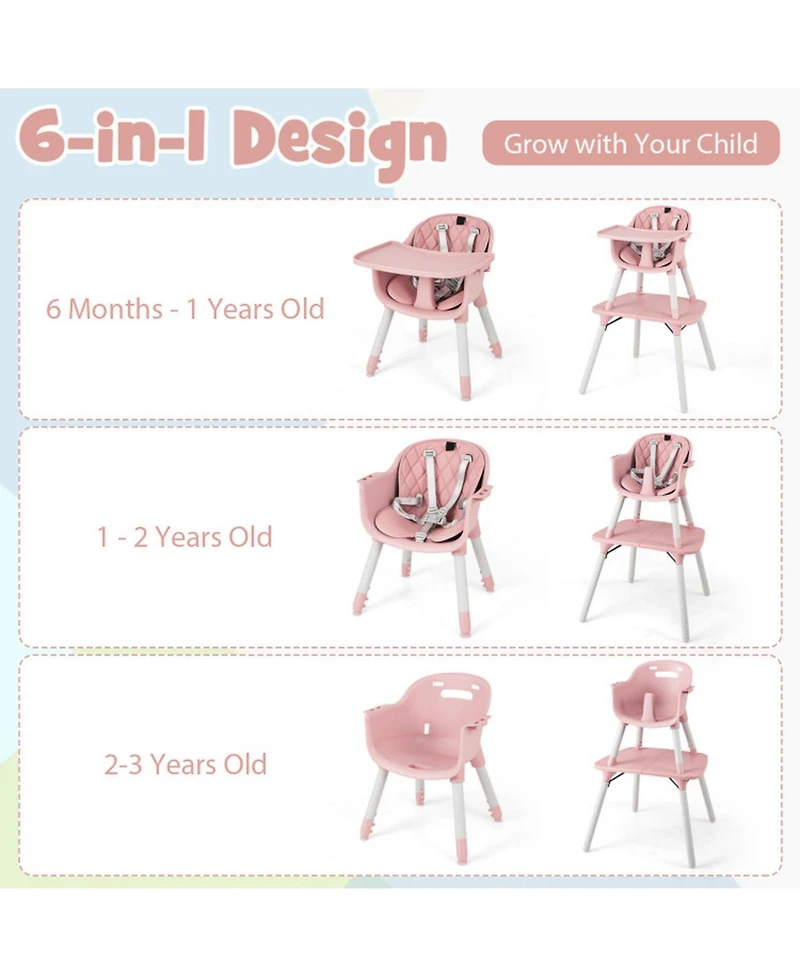 Gouun Baby 4-in-1 Convertible Table and Chair Set with Pu Cushion and Safety Harness