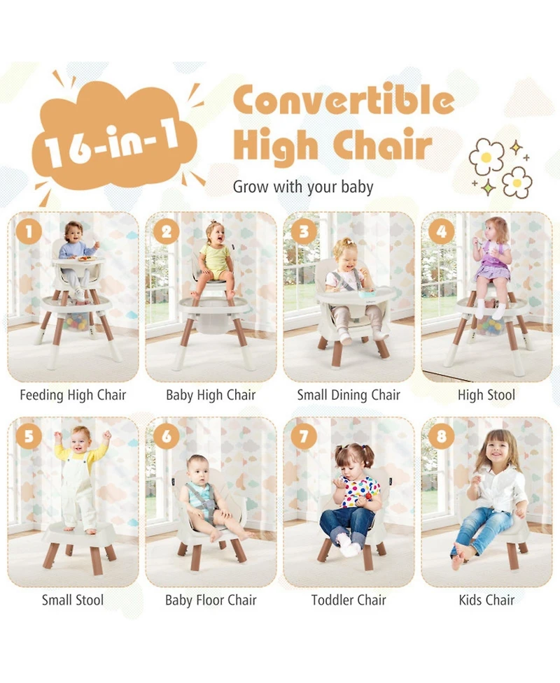 Gouun Baby 16-in-1 High Chair with 360-Degree Activity Center and Booster Seat