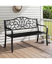 Sugift 50 in Outdoor Garden Bench with Floral Backrest and Slatted Seat