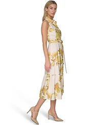 Calvin Klein Petite Printed Collared Neck Midi Shirt Dress