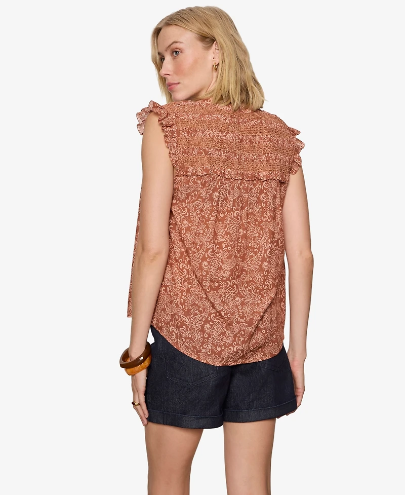 Sanctuary Petite Free Feeling Smocked Sleeveless Blouse