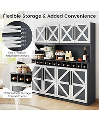 Gouun 70 in Tall Farmhouse Pantry Cabinet with 12-Bottle Wine Rack and Adjustable Shelves