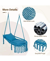 Gouun Macrame Hanging Hammock Swing Chair with 2 Removable Cushions and Metal Spreader Bar