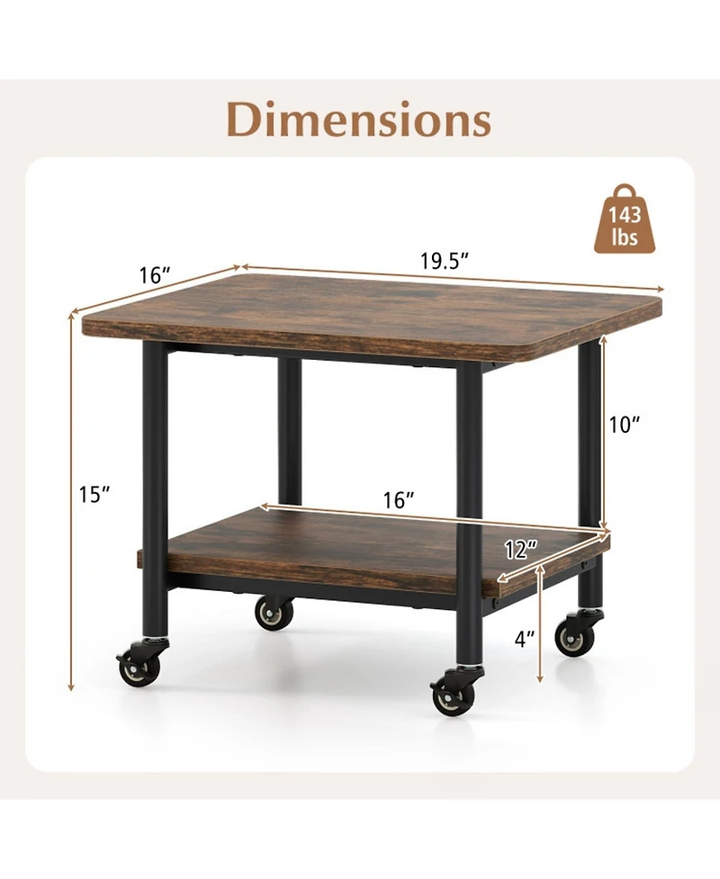 Gouun 2-Tier Under Desk Printer Stand with Storage Shelf and Locking Wheels
