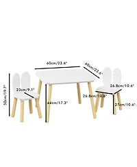 Rainsken 3 Piece Wood Table and Chair Set, w/ 2 Rabbit Themed Chairs, Wood Activity Table Drawing Play Table Set, Age 2-6 Boys Girls