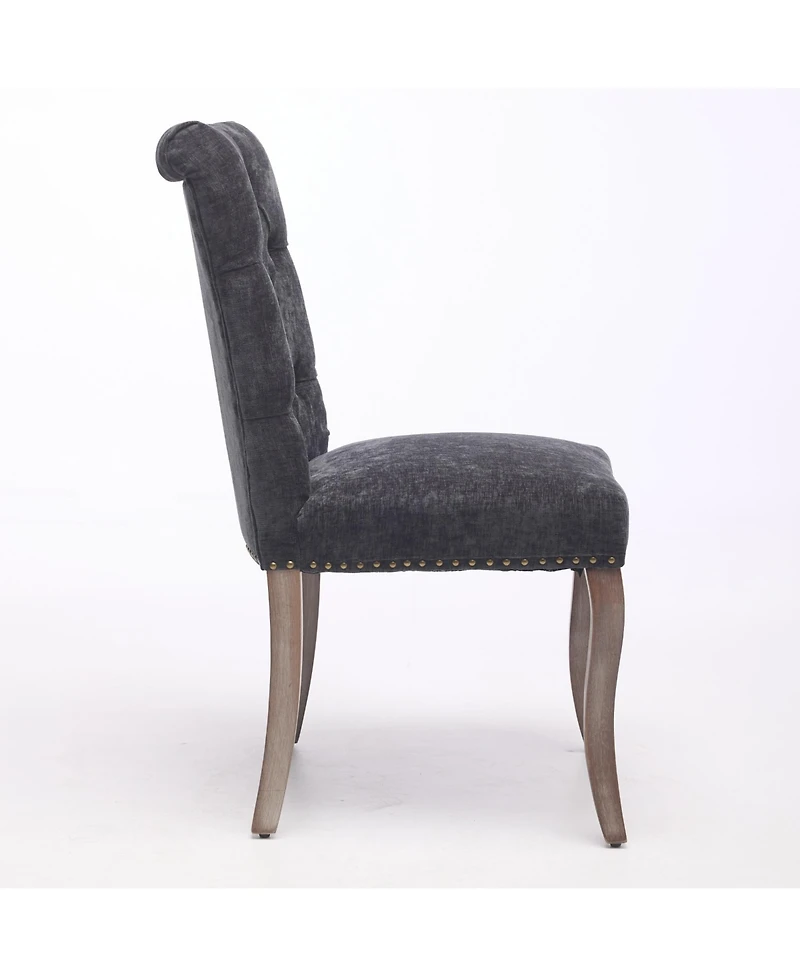Rainsken Modern Chenille Fabric Dining Chairs Set of 2 - Curved Solid Wood Legs, Nailhead Trim and Tufted Back, 300 lbs Capacity for Room