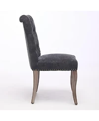 Rainsken Modern Chenille Fabric Dining Chairs Set of 2 - Curved Solid Wood Legs, Nailhead Trim and Tufted Back, 300 lbs Capacity for Room