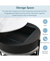 Rainsken Modern Round Lift-Top Coffee Table with Hidden Storage and 3 Ottoman, Nesting Center Set for Living Room Office