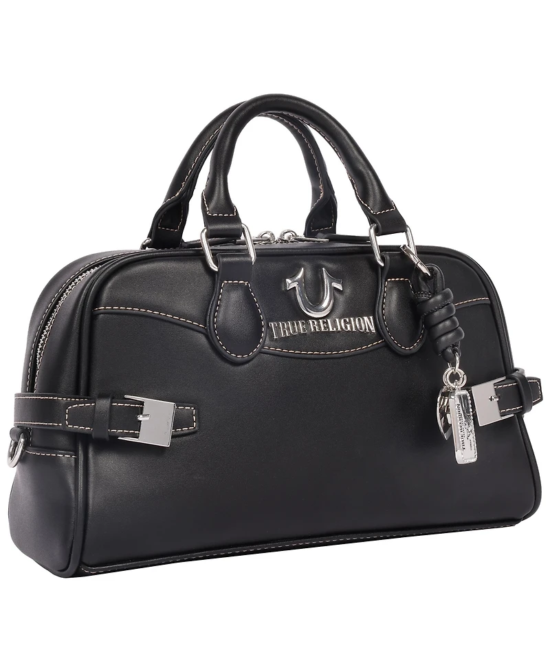 True Religion Brooks Smooth Pu Belted Satchel - Women s Top Handle with Detachable Crossbody Strap