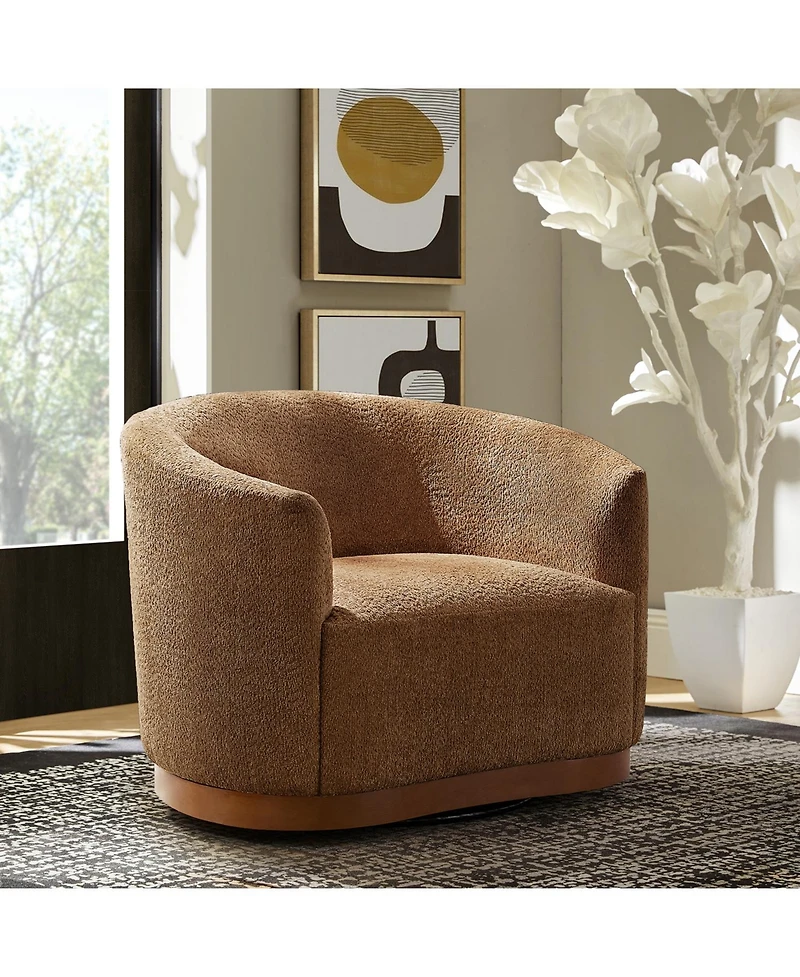 Hulala Home Berklie 31.5"W Modern Boucle Chenille Swivel Barrel Armchair with Ergonomic Backrest