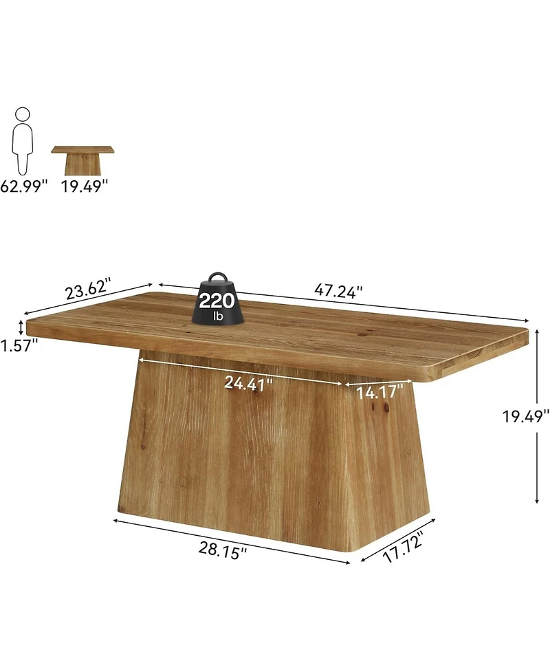 Tribesigns 47" Pedestal Coffee Table, Solid Wood Coffee Table, Rustic Brown