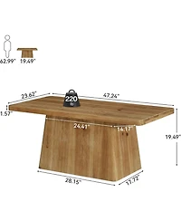 Tribesigns 47" Pedestal Coffee Table, Solid Wood Coffee Table, Rustic Brown