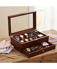 Yigii 12 Slot Watch Box Display Organizer Leather Automatic Led Light Battery Operated Gift