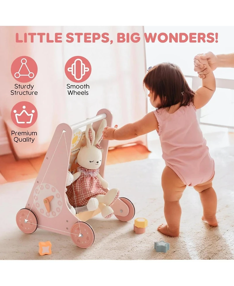 Robotime Wooden Baby Walker, with Wheels, Montessori Push Toys for Babies Learning to Walk, Baby Walkers Activity Center for Boys and Girls