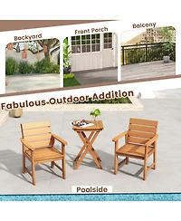 Gymax 4PCS Hardwood Chair Wood Dining Armchairs Breathable Slatted Seat Garden Patio