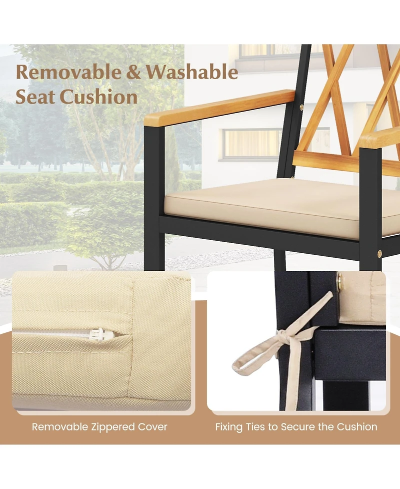 Gymax Patio Dining Chairs Set of Metal Outdoor Chairs w/ Removable Padded Cushions