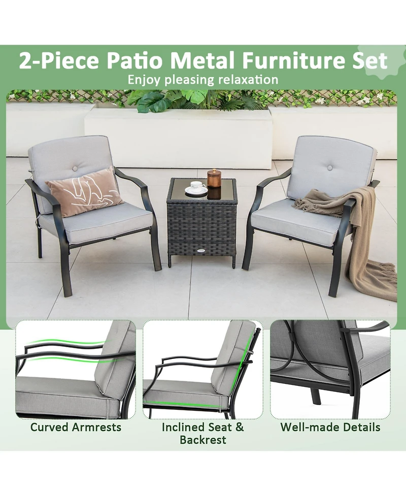 Gymax 2PCS Metal Chairs Outdoor Dining Seat Heavy Duty w/ Cushions Garden Patio