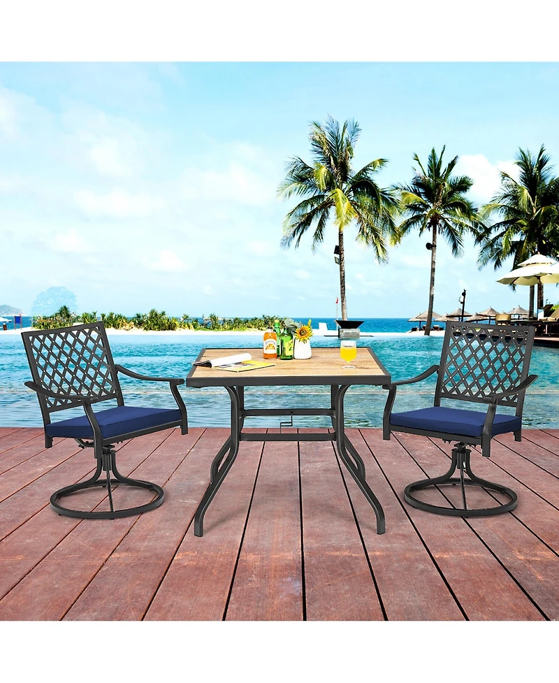 Gymax 2PCS Patio Swivel Dining Chairs Lattice Rocker Cushioned Armrest