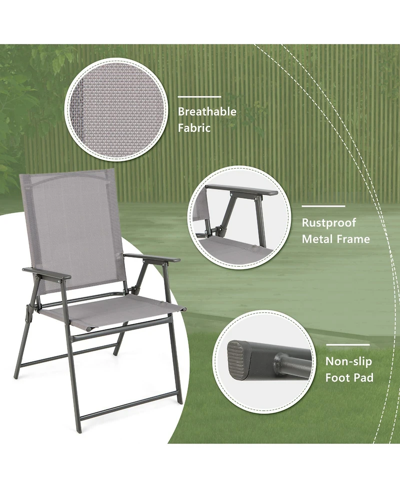 Gymax 2PCS Folding Portable Dining Chairs Metal Frame Armrests Outdoor Patio