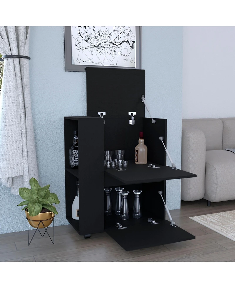 Flynama Bar Cart with Two Pull-Down Door Cabinets and Two Open Shelves
