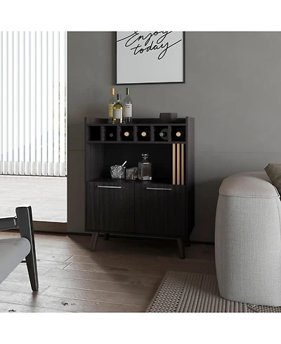 Flynama Wengue Bar Cabinet with Storage and Modern Conical Legs